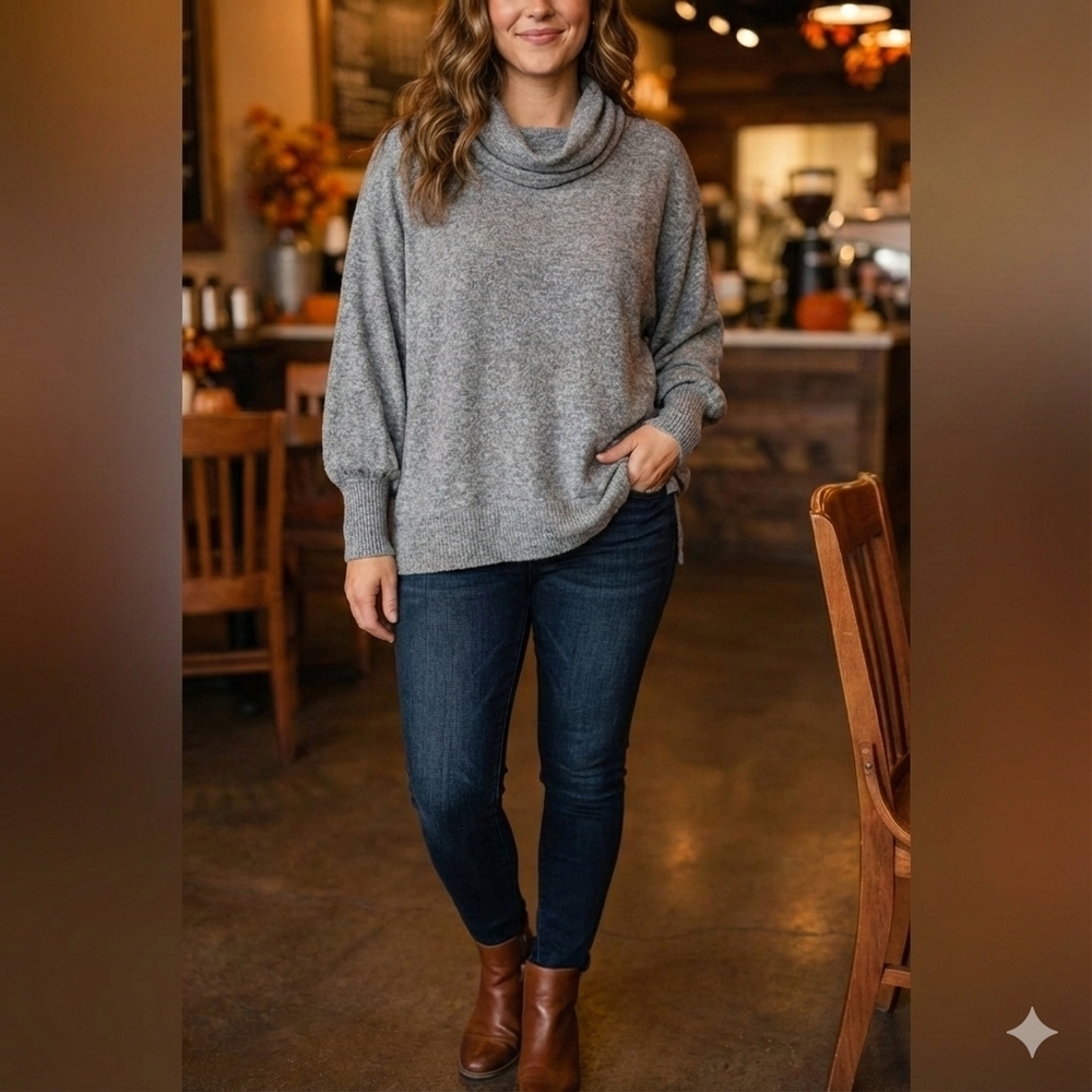NEW Anthropologie Maeve Women's Sweater Gray Heather Cowl Neck Tunic Knit Size M